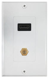 Zenith VW3001HD2C HDMI and Coaxial Wallplate, 7-1/2 in L, 3-3/4 in W, 1 -Gang, Plastic, White, Flush Mounting